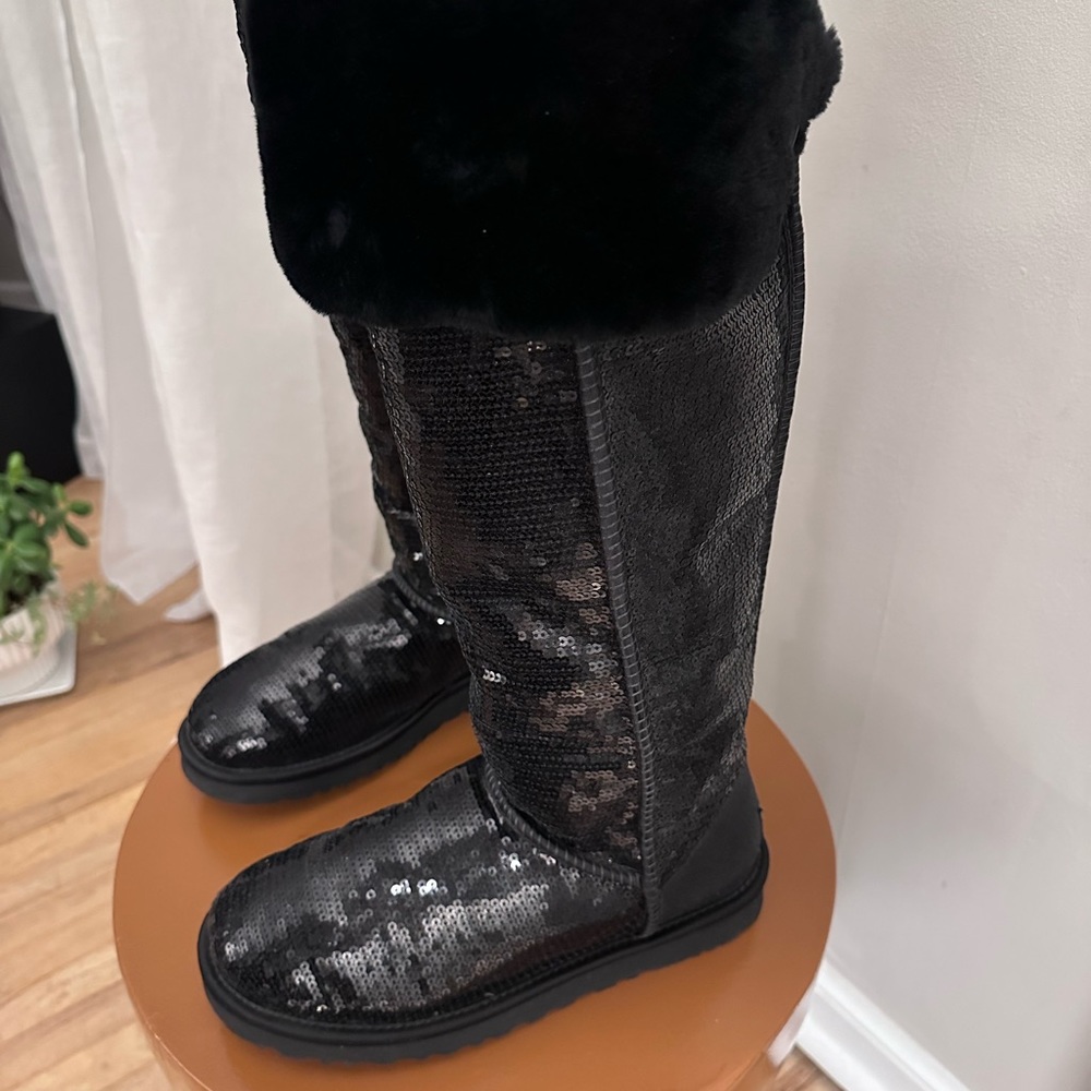 UGG Black Sequin Over the Knee Boots - Picture 4 of 8